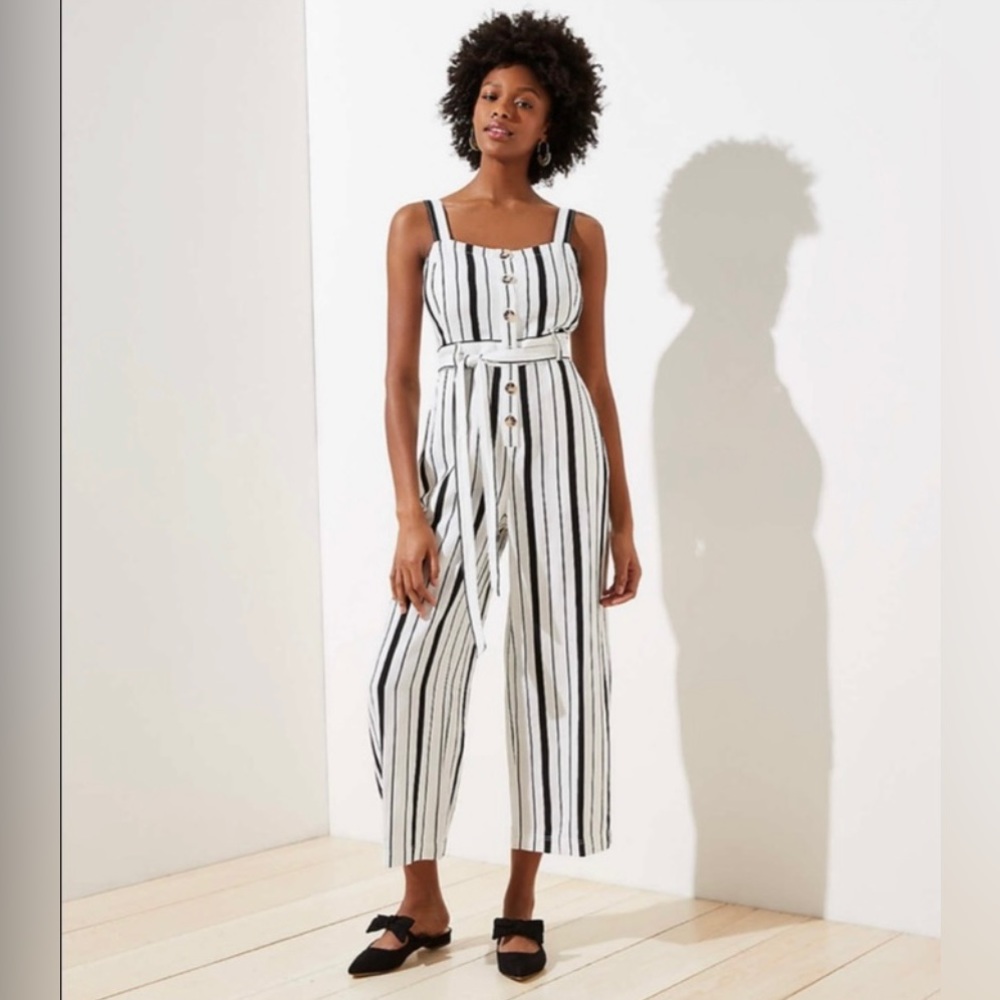 NWT Loft Black White Linen Blend Jumpsuit